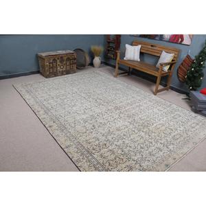 Alfombra Turca Vintage, Alfombra de Lana Ombré Blanca y Azul de 7.1x10.4 pies - Product Image 1
