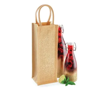 Custom Shimmer Jute <b>Bottle</b> <b>Bag</b> for Hip Flasks for Merchandising - Product Image 2