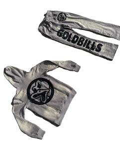 Bordado de desgastes personalizado para conjunto de chándal con estampado de hojaldre Sudadera con capucha y pantalones de chándal de lana lavados con ácido desteñidos al sol para algodón hecho en invierno - Product Image 1