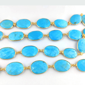 Chaîne de connecteur de lunette de pierres précieuses turquoise, chaîne de connecteur de pierres précieuses à facettes de taille de forme libre en gros - Product Image 4