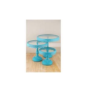 Soporte para pastel de cristal azul cielo con soporte de Metal para fiesta de cumpleaños y decoración de aniversario vajilla redonda y soporte para pastel - Product Image 1