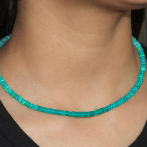 Handmade 925 Sterling Silver <b>Beaded</b> <b>Necklace</b> for Women Natural Green Opal Shades Wedding & Gift Jewelry Size 18 in - Product Image 3