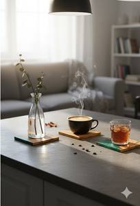 Ensemble de sous-verres carrés en noyer, finition brillante de luxe, écologiques, durables, très demandés, pour la décoration de table à prix abordable - Product Image 2