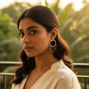 18K Gold Plated 925 Sterling Silver Hoop <b>Earrings</b> Peridot <b>Diamond</b> Ruby Geometric Pattern Trendy Styles for Women's Wedding Party - Product Image 2