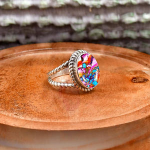 Natural Orange Dahlia Copper Oyster Bezel Setting Oval 925 Sterling Silver Trendy Bohemian Wedding Anniversary Gift <b>Ring</b> for - Product Image 2
