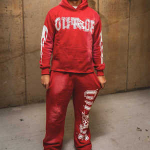 Custom Men's Vintage Acid Wash Jogger Set Oversized <b>Tracksuit</b> for Puff Print Logo Fashionable Embroidered 100% Cotton <b>Plain</b> Dyed - Product Image 2