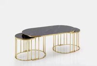 Ensemble de tables basses gigognes de style classique moderne, plateau en MDF, structure en métal laiton, meubles de salon, modèle Netra 009, garantie 2 ans