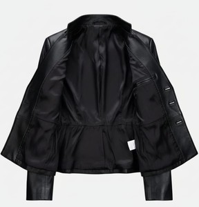 Veste de moto en cuir noir pour femme, coupe ajustée, fermeture éclair, cuir d'agneau souple, vêtement de bureau formel, élégant, haut d'hiver en coton - Product Image 4