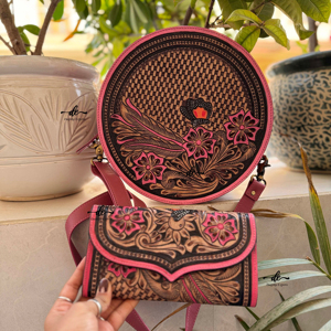 Combo de dos bolsos y embrague Bolso de cuero con herramientas manuales Gypsy Boho Nueva llegada Hecho a mano Western Elegante Color Rosa Bolsos multiusos - Product Image 1