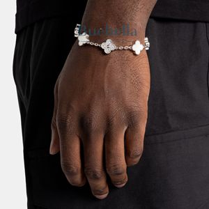 14 Karat White Gold Clover Iced <b>Pearl</b> <b>Bracelet</b> for <b>Men</b> 13MM Anti-Tarnish Fine Jewelry <b>Men's</b> Moissanite <b>Bracelets</b> & Bangles - Product Image 1