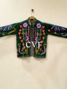 Chaqueta de Terciopelo Verde con Cuello Mandarín Bordado, Manga Larga, Estilo Bohemio, Estampado Floral, Ropa de Otoño para Adultos - Product Image 2