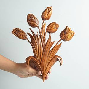 Regalo grabable arte de madera para decoración de esquinas de habitación pieza de espectáculo tallada de madera tema floral diseño personalizado aceptar - Product Image 3