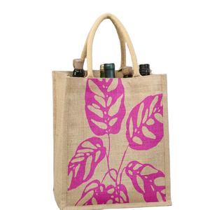 Sac de courses en jute de haute qualité à six bouteilles avec impression intégrale, poignée tissée, fabriqué en Inde (État du Bengale occidental), ECO WORLD BAGS, prix avantageux - Product Image 2