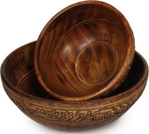 Cuencos de madera para servir ensalada de frutas, juegos decorativos de cuencos de madera tallada, juego de encimera de mesa de comedor de cocina de 2 marrones - Product Image 5