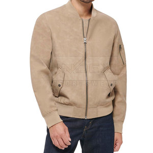 Men's Tan <b>Suede</b> Bomber <b>Jacket</b> Collarless Zipper Closure Casual Autumn Wear Regular Fit Solid Color - Product Image 5