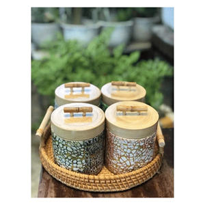 Jarrón Tradicional de Bambú Azul con Diseño Único de Incrustaciones de Cáscara de Huevo, Caja Decorativa para Dulces, Ideal para Regalos Navideños - Product Image 3