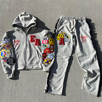 Ensemble de sweats à capuche en coton pour homme, style streetwear et sportswear, avec logo imprimé et broderie chenille personnalisée, broderie effet vieilli et cordon de serrage, pour l'hiver