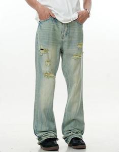 Pantalones Vaqueros de Mezclilla con Logotipo Personalizado, Estilo Vintage, Rotos, Elásticos, Ajustados, Holgados, Deslavados, Acampanados para Hombre, Nueva Llegada, Alta Calidad - Product Image 5