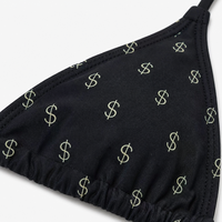 Zwarte halterbikini met dollar-tekenprint voor dames, tweedelig zwempak met strik aan de zijkant