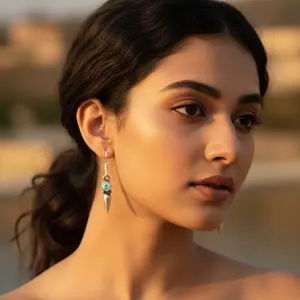 Boucles d'oreilles pendantes vintage en argent 925, pierre précieuse bleue, motif goutte d'eau, perle, diamant, pierres principales, tendance pour les mariages et les fêtes des femmes - Product Image 3