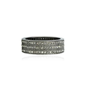 Rose Cut Natural Diamond Three Line Oxidized 925 Silver Full Eternity Band Anillo de pila hecho a mano Joyería fina al por mayor - Product Image 1