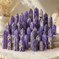 Tour de Charoïte, pointe de cristal violet naturel polie, ornement en pierre pour la maison, le bureau et la présentation aux collectionneurs