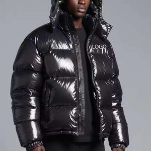 Veste matelassée en toile brillante imperméable et coupe-vent pour homme, taille plus, avec logo brodé personnalisé, couleur contrastée, vente chaude - Product Image 5