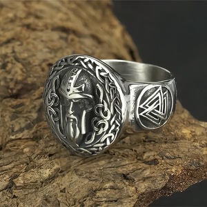 yunnique Customized European-American Style Men's <b>Titanium</b> Steel Viking Odin Head <b>Ring</b> Anti-Rust - Product Image 2