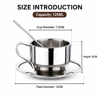 Ensemble de tasses à café en acier inoxydable à double paroi avec soucoupe et cuillère, mug à espresso et latte isolé, logo personnalisé, vaisselle réutilisable