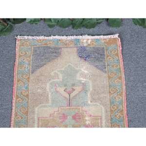 Alfombra Turca, Alfombra Pequeña de 1.4x2.6 pies, Alfombra de Lana Azul Marrón - Product Image 4