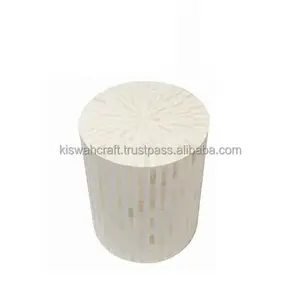 Modern Stylish Vintage Industrial Style Round <b>Side</b> Stool Top-Style Bone Inlay Furniture in Black and <b>White</b> <b>for</b> Living Room Decor - Product Image 1