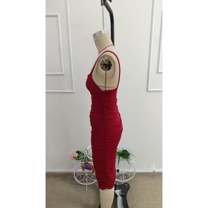 Vestido midi rojo con tirantes finos y cuello redondo para mujer, 34459 - Product Image 6