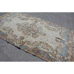 Classique Bleu Marron 5.4 X 9.4ft Vintage Tapis Turc À La Main Patchwork Conception Laine Bambou Soie Matériel Latex Support pour Vivre - Product Image 2