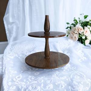 Prix le moins cher plateau à 2 niveaux rustique rond Style de ferme support à gâteau décoratif support à Dessert décor de cuisine plateau de service en bois - Product Image 5