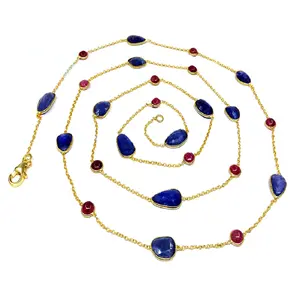 设计师925纯银低最小起订量珠宝供应商坦桑石红宝石经典长链项链