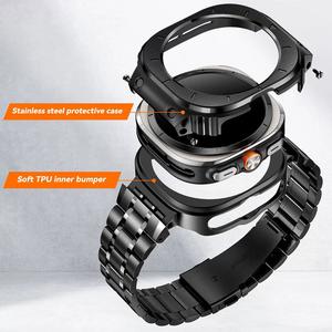 Bracelet de montre de luxe en acier inoxydable pour montre Ultra 47mm Smartwatch avec fermoir déployant-4 couleurs - Product Image 5