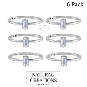 Anillo de Plata de Ley 925, ajuste de punta, piedra lunar arcoíris, forma de Baguette, fiesta de boda clásica, moda Unisex - Product Image 2