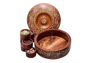 Vendeur en gros boîte à épices en bois indien avec neuf cloisons cuillère décorative multi-usages maison Restaurant hôtel utilisation couleur marron - Product Image 3