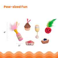 Lot de 6 jouets en peluche pour chat, design gâteau et bouteille de vin, avec plumes froissées et herbe à chat, jouets interactifs à mordre et à mâcher
