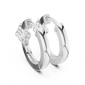 Boucles d'oreilles créoles en argent 925 avec diamants de laboratoire |   Coupe Ronde Brillante Style Tendance Certifié IGI - Product Image 4