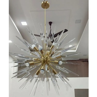 Lustre LED Sputnik vintage en verre de Murano doré, style mid-century italien, en laiton, pour plafond, art moderne, maison et bureau