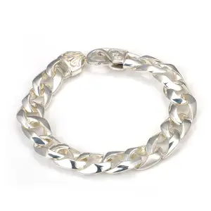 Buatan Tangan Asli S925 Perhiasan Perak 11Mm Lebar Link Rantai Gelang untuk Pria Cakar Gesper Sterling Gelang Perak