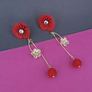 Boucles d'oreilles Urthn Fine Dangle Red Floral Austrian Stone Dangler 1315706B - Product Image 1