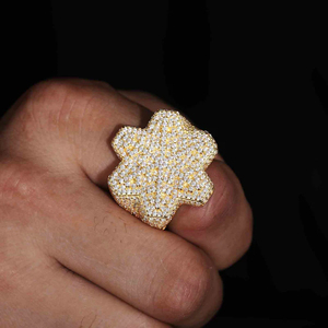 Anillo de diseño hexagonal de copo de nieve de Hip Hop, accesorios para hombres en 14KGold, joyería fina, anillo original de moissanita - Product Image 6