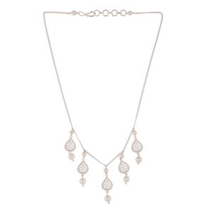 ชุดเครื่องประดับสำหรับผู้หญิงสร้อยคอโซ่สำหรับงานแต่งงานของเจ้าสาวจี้ใบมุกสีเงินของอินเดีย - Product Image 5