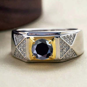 NOVAMART Fine Free Size Romantic Trendy Two Tone <b>Silver</b> Championship <b>Ring</b> for <b>Men</b> Inlaid with Black Diamond Gift Wholesale Expor - Product Image 1