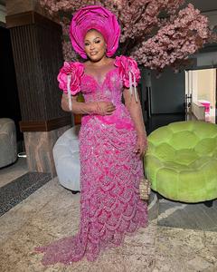 African Somali Elegant Gold Beaded <b>Wedding</b> <b>Dress</b> Luxury Handmade <b>Nigerian</b> Satin Evening Gown Bow Modest Short Sleeves Pattern - Product Image 2