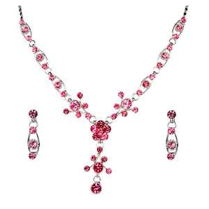 Urthn Rose Pierre Autrichienne Plaqué Rhodium Collier Ensemble 1102819 Bijoux À La Mode pour Femmes - Product Image 1