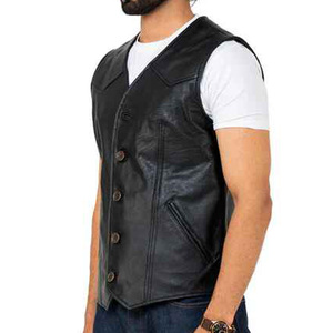 High Quality Men's Motorcycle Leather <b>Vest</b> OEM Formal <b>Black</b> Woolen Fabric Breathable Top for Adults Winter Use in Gym Motorbike - Product Image 4