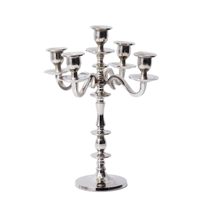 Candélabre de table en métal à 5 bras pour la décoration de la maison candélabre fait à la main en aluminium argenté Design unique mariage décoré - Product Image 1